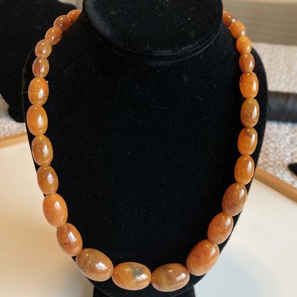 Swirled Amber Brown Vintage Lucite Bead Necklace - 28 inches - Picture 1 of 5